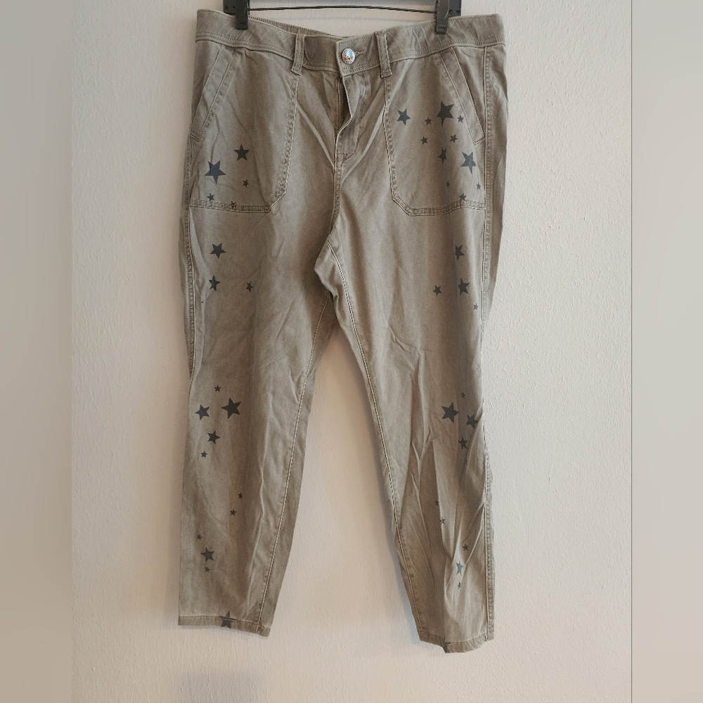 Nwt Lane Bryant Olive Sateen Mid Rise Skinny Stretch Twill Pant w/ Stars 18 18W